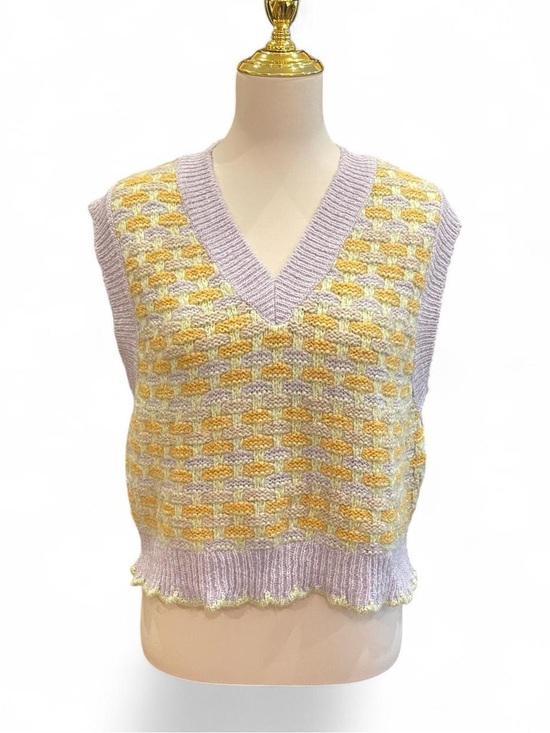 Mango Sweaters - Mango Lavender & Yellow Sleeveless V-Neck Knit Vest